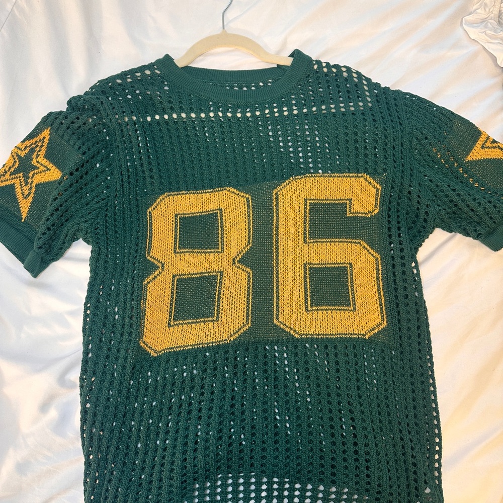 SHEIN Green and Yellow Mesh Jersey Top